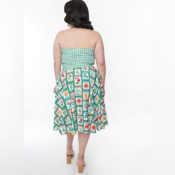 Unique Vintage Green & White Vegetable Gingham Romper, 1x, NWT! - Picture 9 of 15